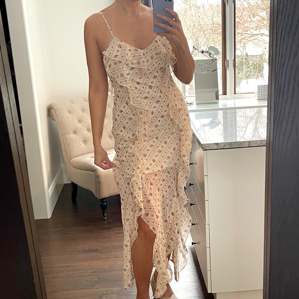 New! Cream Floral Maxi Dress with fabric detail size L